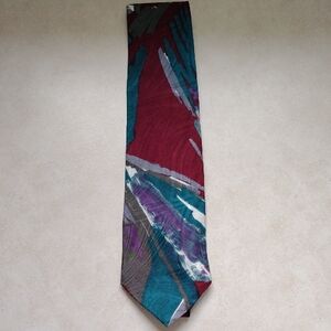Oscar de la Renta Blue and Red Artistic Silk Tie